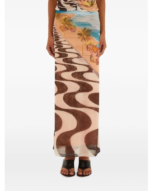 Farm Rio Natural Copacabana Graphic-Print Mesh Maxi Skirt