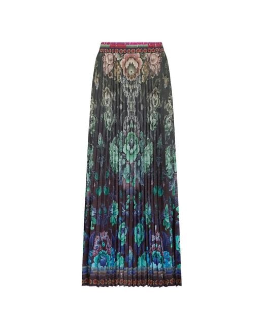 Pierre Louis Mascia Green Pleated Floral-Print Maxi Skirt