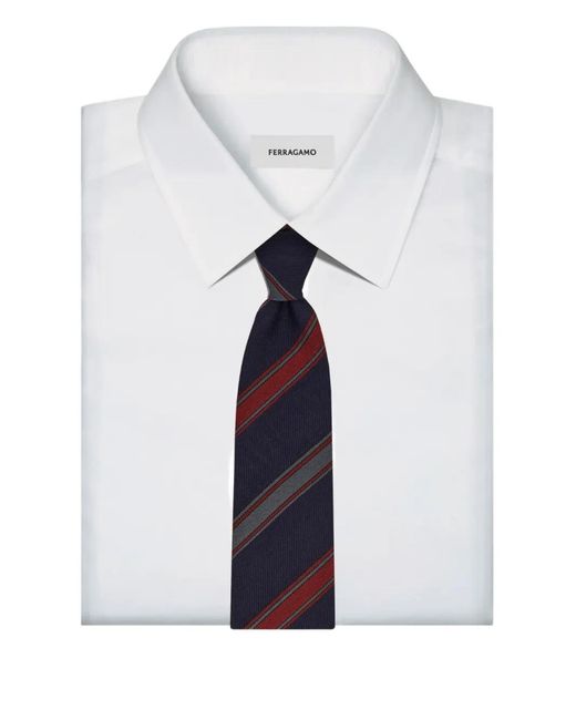 Ferragamo Blue Cravate En Jacquard À Rayures for men