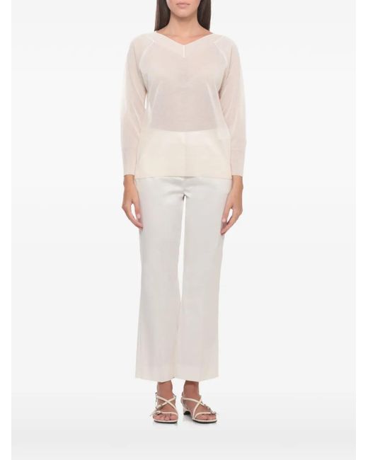 Marella White V-Neck Raglan-Sleeve Jumper