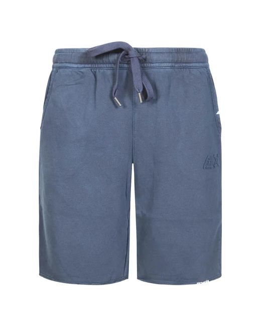 Sun 68 Blue Distressed Drawstring Shorts for men