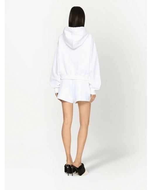 Dolce & Gabbana White Logo-Embossed Drawstring Hoodie