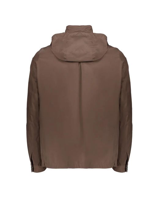 Moorer Brown Hooded Press-Stud Jacket for men