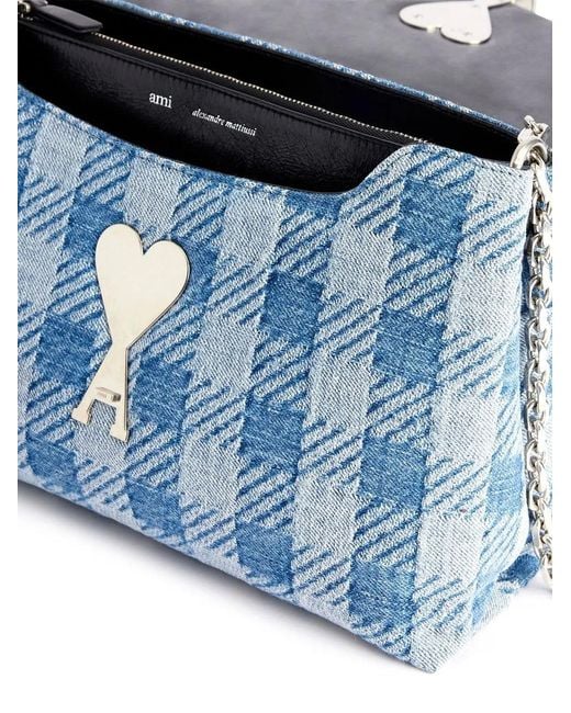 AMI Blue Voulez-Vous Check-Print Shoulder Bag