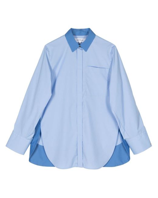 Enfold Blue Solid-sleeve Cotton-blend Shirt