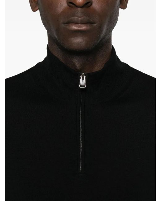 Canali Black High-Neck Zip-Front Sweater for men