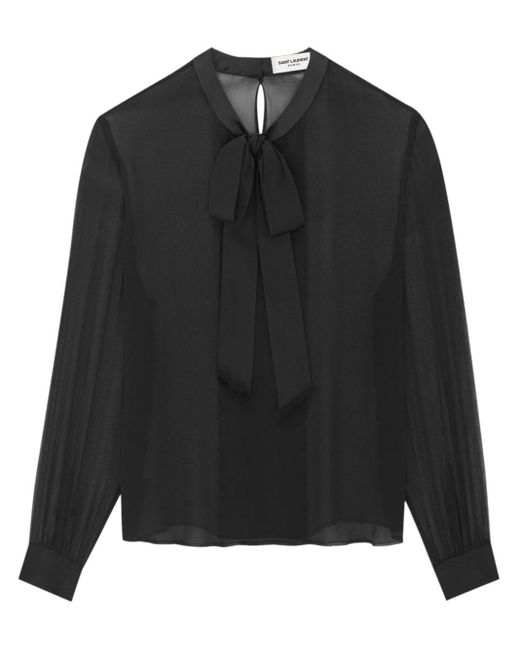 Saint Laurent Black Pussy Bow-collar Silk Blouse for men