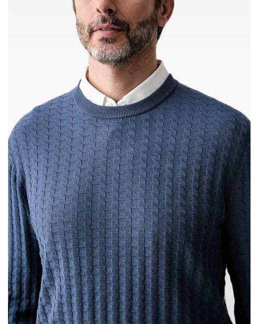 ARMANI EXCHANGE Blue Basket-Weave Crew-Neck Sweater for men