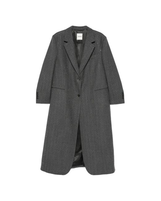 Sandro Gray Rhinestone-Embellished Herringbone Coat