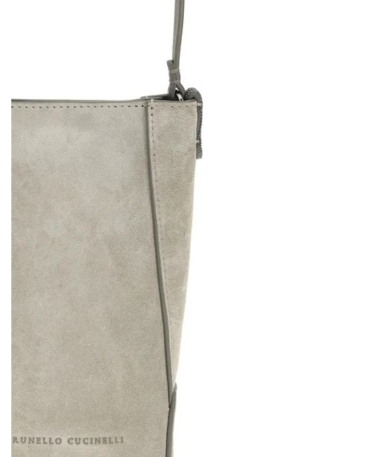 Brunello Cucinelli Gray Leather Top-Handle Shoulder Bag