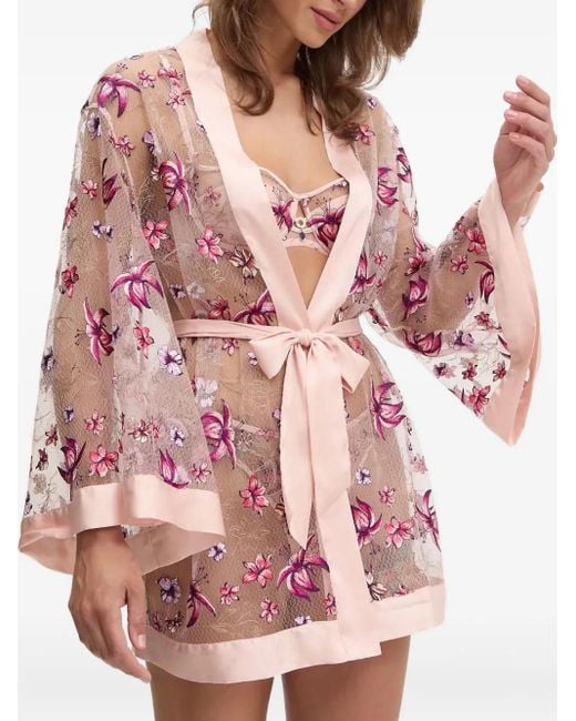 Guess Pink Floral-Embroidered Robe