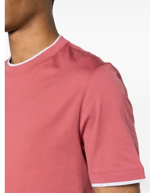 Brunello Cucinelli Pink Crew-Neck T-Shirt With Faux-Layering for men