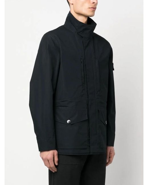 Stone Island Blue Compass-Patch Long-Sleeved Jacket for men