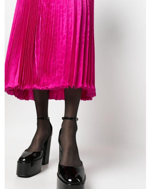 Jupe mi-longue en soie à plis Valentino Garavani en coloris Pink