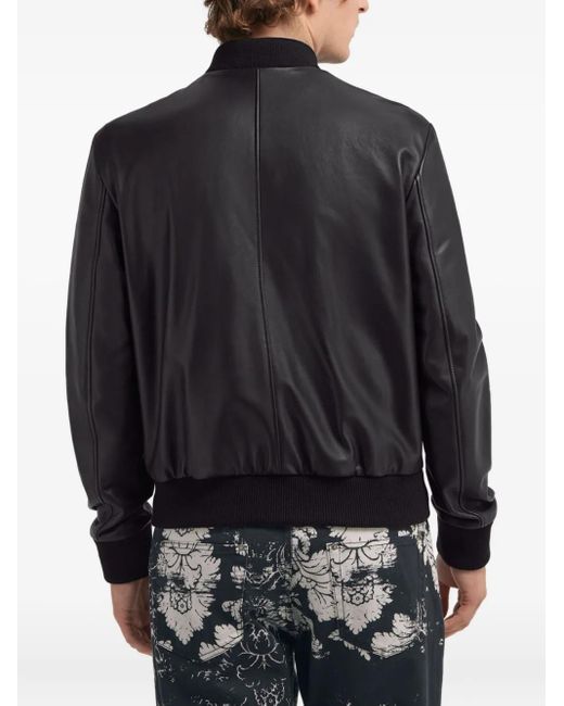 Roberto Cavalli Black Embossed Leather Jacket for men