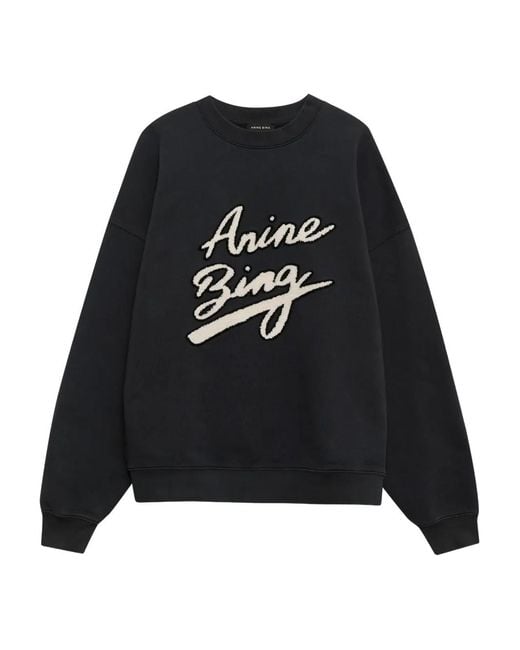 Anine Bing Black Miles Sweatshirt Chenille Signature