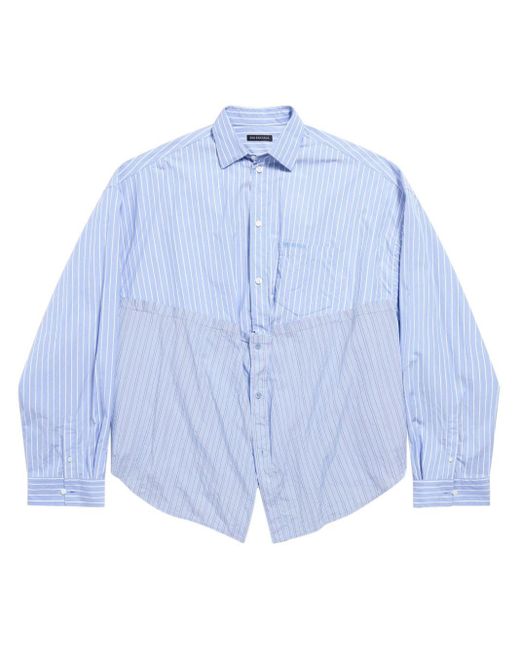 Balenciaga Blue Striped Patchwork Cotton Shirt