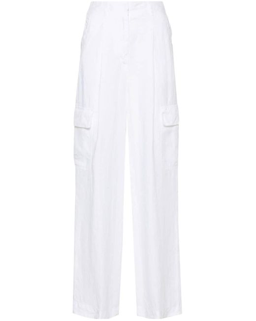 Peserico White Linen Chambray Straight Trousers