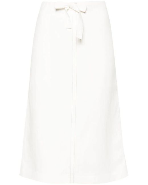 Ferragamo White Contrast-Stitching Drawstring Midi Skirt
