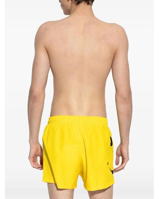 Moschino Yellow X Smiley Logo-Print Swim Shorts for men