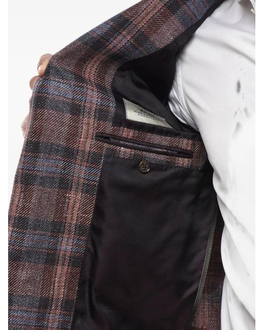 Corneliani Gray Tartan-Print Linen-Blend Blazer for men