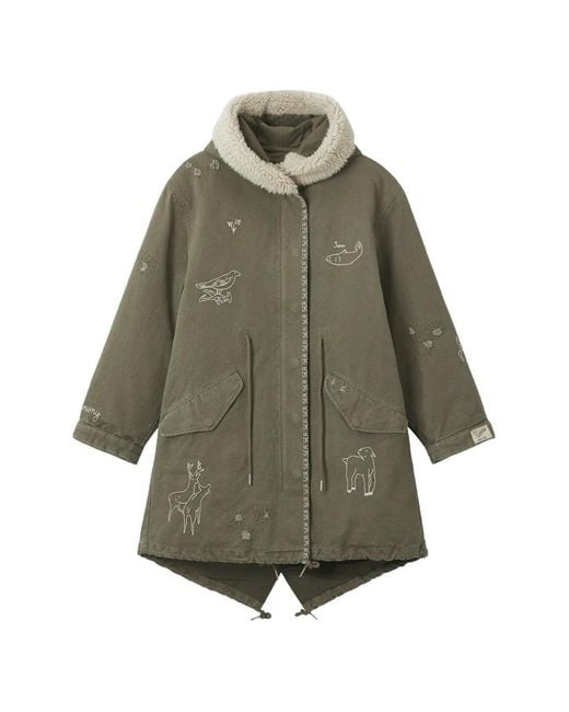Sea Gray Embroidered Shearling-Trim Jacket