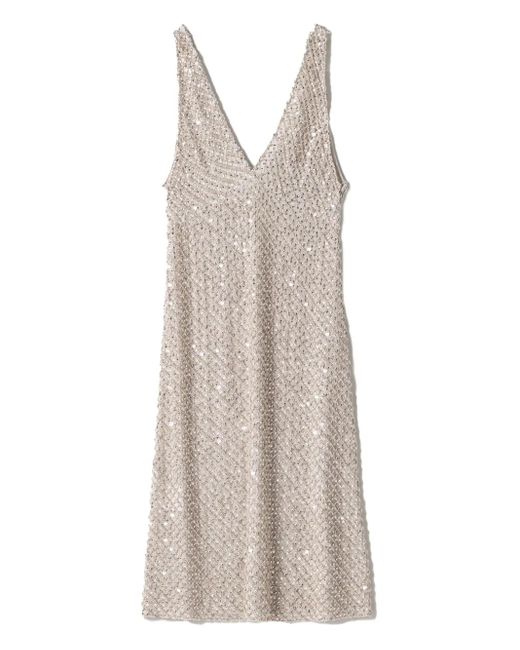 Miu Miu Natural Embroidered Chiffon Dress