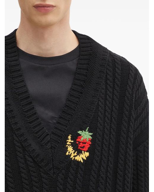 Sky High Farm Black Embroidered V-Neck Sweater for men