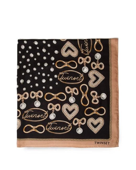 Twinset Black Kefiah With Jewel Print