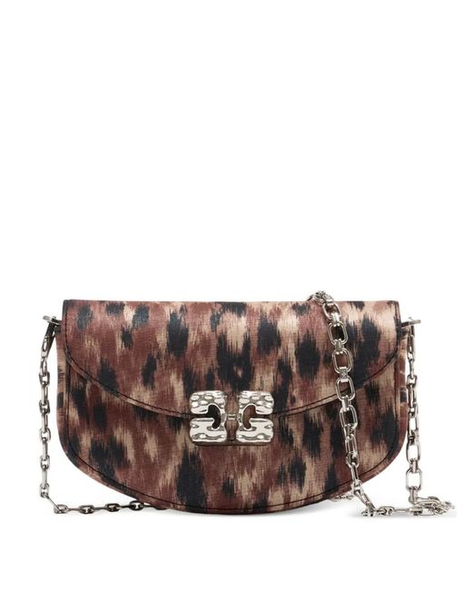 Ganni Brown Lulu Leopard-Print Crossbody Bag