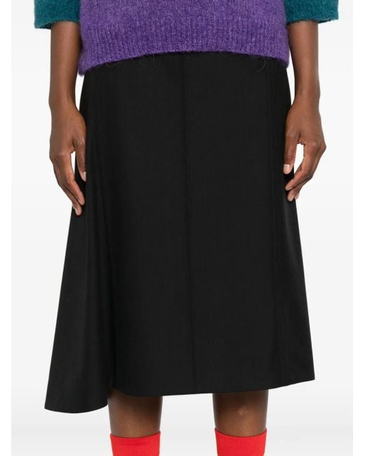 Plan C Black Panelled Wool Asymmetric Skirt