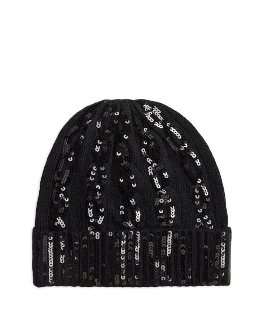 Polo Ralph Lauren Black Sequin-Embellished Beanie Hat