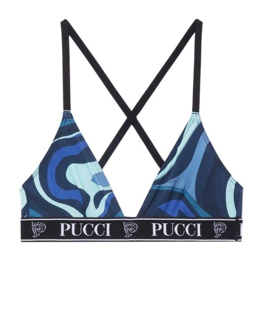 Emilio Pucci Blue 3er-Set BHs mit Logo-Print