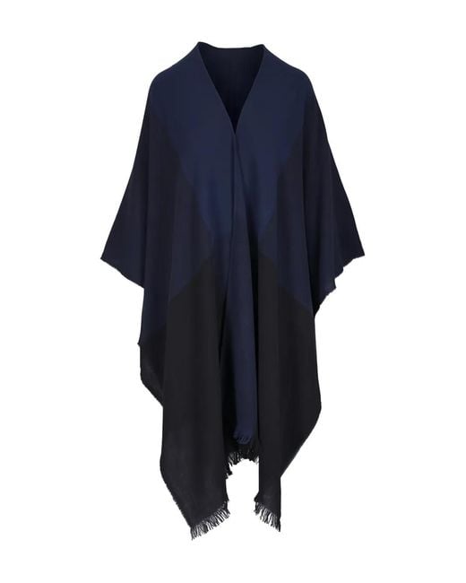 Akris Blue Colourblock Fringed Scarf