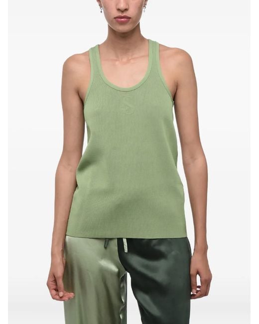 Jil Sander Green Embossed-Logo Ribbed Top