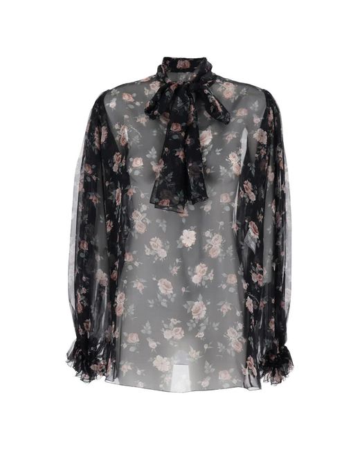 Dolce & Gabbana Black Bow Ruffled Blouse