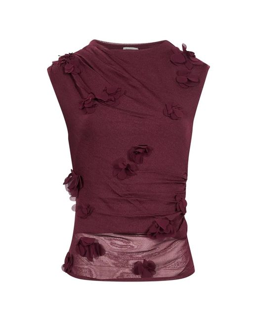 Jonathan Simkhai Purple Tessa Floral-Appliqué Draped Top
