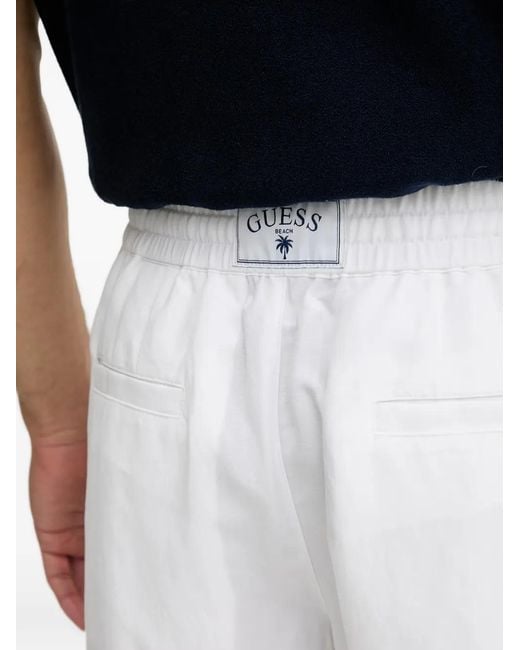 Guess White Logo-Patch Drawstring Shorts for men