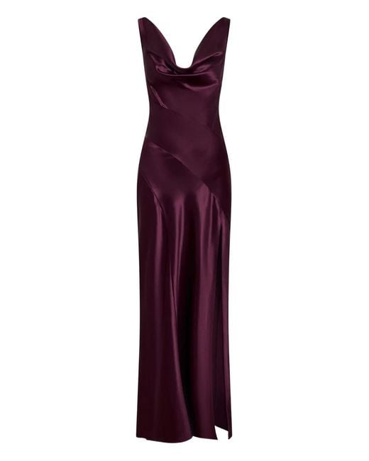 Nicholas Purple Alfina Cowl-Neck Slit Maxi Dress
