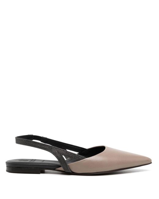 Brunello Cucinelli White Sling-back Leather Ballerina Shoes