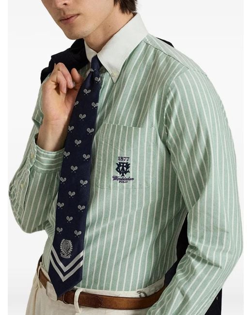 Polo Ralph Lauren Blue Striped Embroidered Oxford Shirt for men