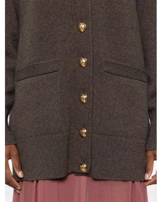 Nili Lotan Gray Wool-Cashmere Mélange Knit Button-Front Cardigan