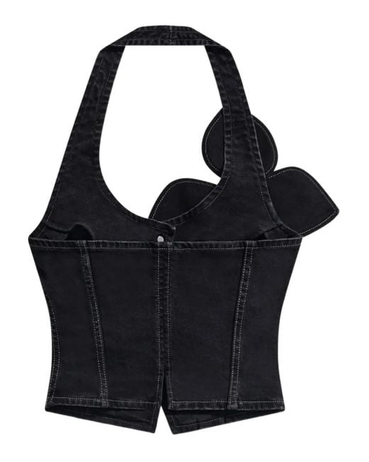 Area Black Bow Denim Halter Top