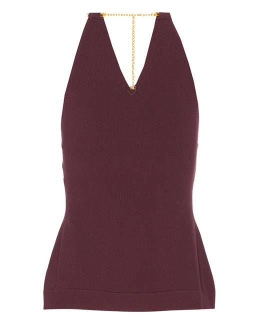 Elisabetta Franchi Red Chain-Neckline Sleeveless Top