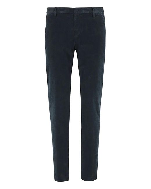 Dondup Blue Corduroy Cotton-Blend Trousers for men
