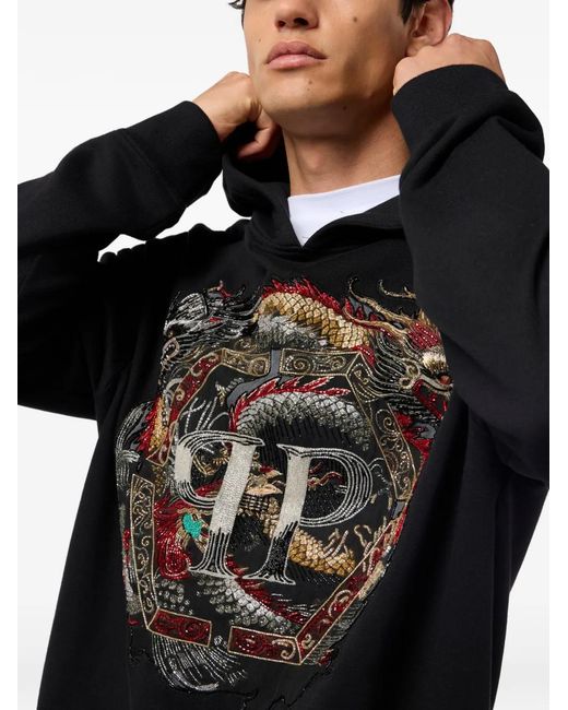 Philipp Plein Black Dragon-Graphic Hoodie for men