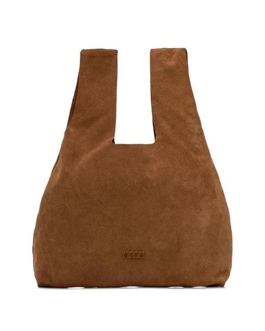 MSGM Brown Suede Embossed Tote Bag