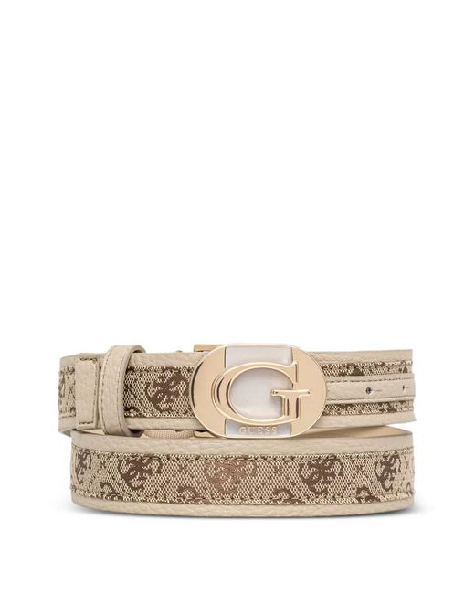 Guess Natural Jessa Monogram-Print Logo-Plaque Belt