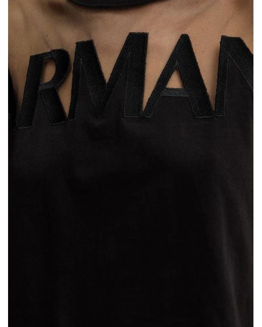 ARMANI EXCHANGE Black Mesh-Panel Logo T-Shirt