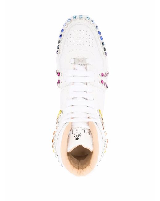 Philipp Plein White Crystal-Studded High-Top Sneakers for men
